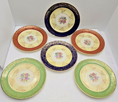 6 Steubenville Salad/Lunch Plates TREND Vintage 22-Karat Gold 1930s Floral 8''