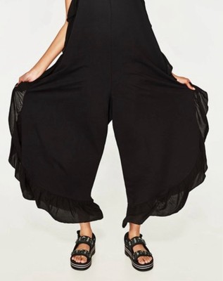 Zara Black Wide Leg Frill Ruffle Side Jumpsuit Dress S 10 12