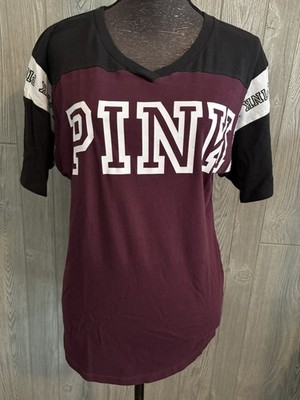 Victoria s Secret Pink Women Size XS Maroon Logo Vneck Top