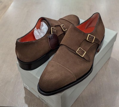 $1095 Mens SANTONI Monk Strap Suede Loafers Brown UK 9.5 US 10.5 $1095 Mens SANTONI Monk Strap Suede Loafers Brown UK 9.5 US  main image 3