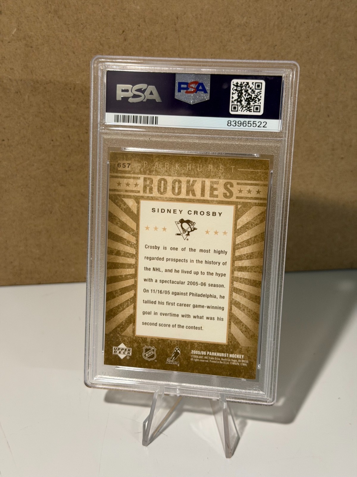 2005/06 Parkhurst SIDNEY CROSBY ROOKIE CARD #657!!! PSA GRADED GEM MINT 10 view 2