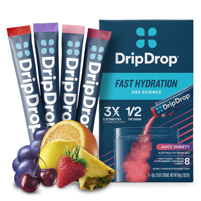 DripDrop Electrolyte Powder Drink Mix Fast Hydration Juicy Variety 8 Ct Packets!