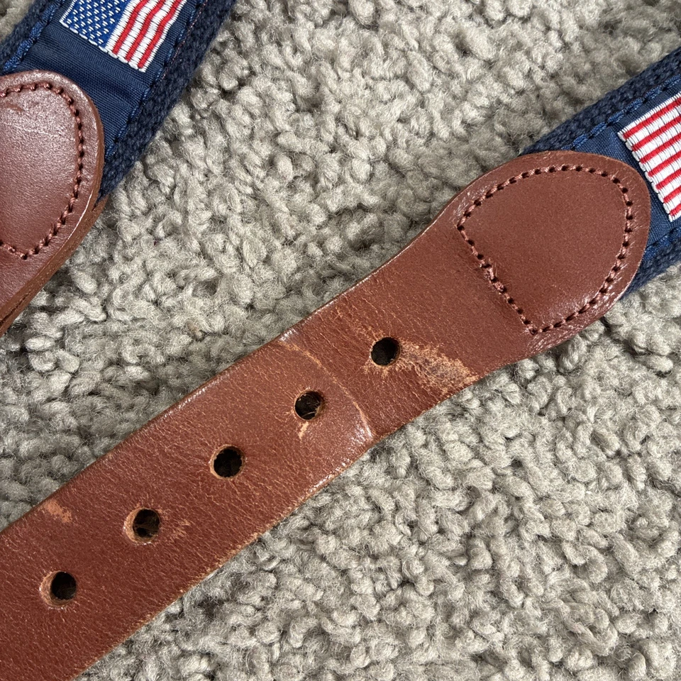 Leather Man Limited USA Flag Navy Blue Brown Leather Belt Men’s 30 - Image 3 of 4