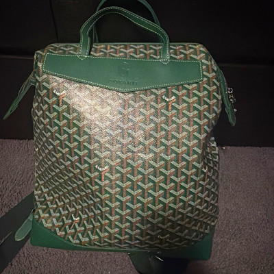 Goyard Goyardine Green Zip Backpack w/ Silver Hardware, Top Handle, Logo