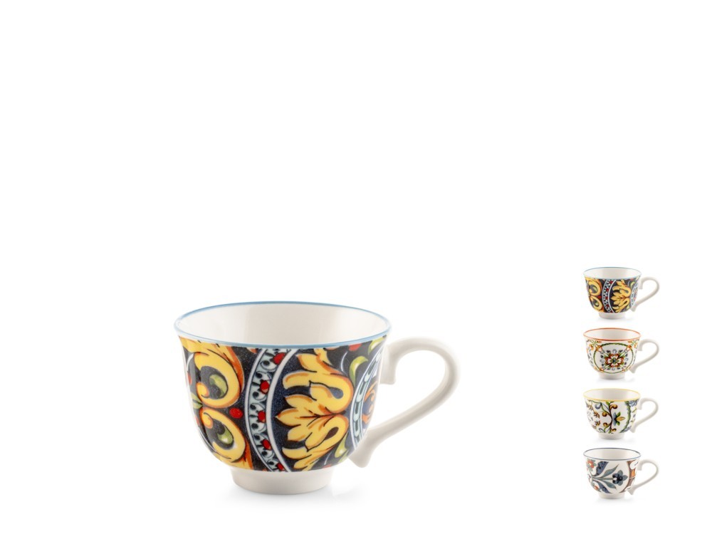 H&H 6 Coffee Cups Without Saucer Faenza Decorated 90Cc Mixed Fantasy