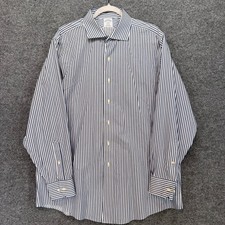 Brooks Brothers Regent Shirt Mens 17-4/5 Blue Striped Non-Iron Button Up Office