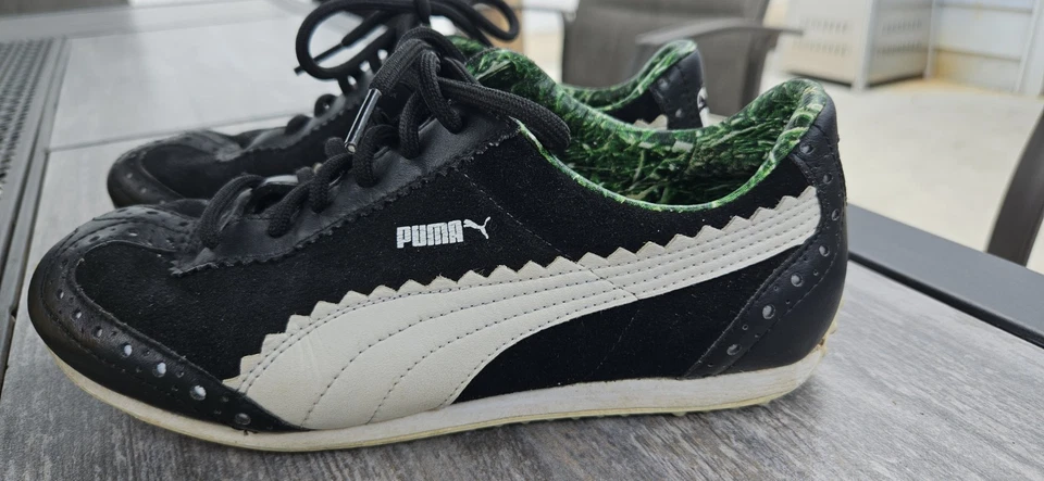 Zapatilla de Golf Puma Roma Talla 7W Cuero Negro Blanco/Punta de Ala de Gamuza Foto 3 de 4