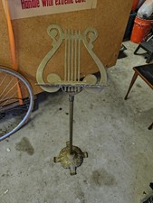Vintage Solid Brass Lyre Harp Shaped Footed Adjustable Music Stand