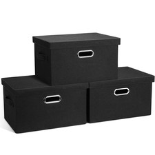 Medium 15" 21 Quart Collapsible Stackable Storage Bins with Lids, 3 Packs Bla...