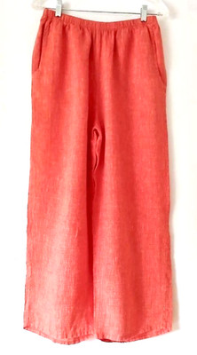FLAX Linen Flood Pants SMALL Light Red, Pockets, 25'' Inseam, Elastic Waist NEW