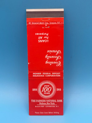 Vintage 1964 Farmers National Bank Malone NY 100 Year Centennial Matchbook