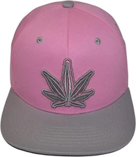 Popfizzy Pink Weed Hat for Women, Flatbill Marijuana Snapback Cap, Pink