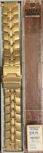 HADLEY ROMA Mens Watch Band GOLD IP Plating Pushbutton Clasp  16-22 Lugs MB5985 - Picture 5 of 6