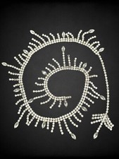 RARE Vintage Crystal Rhinestone Tassel Chain Belt Open Prong Set Navette 34"