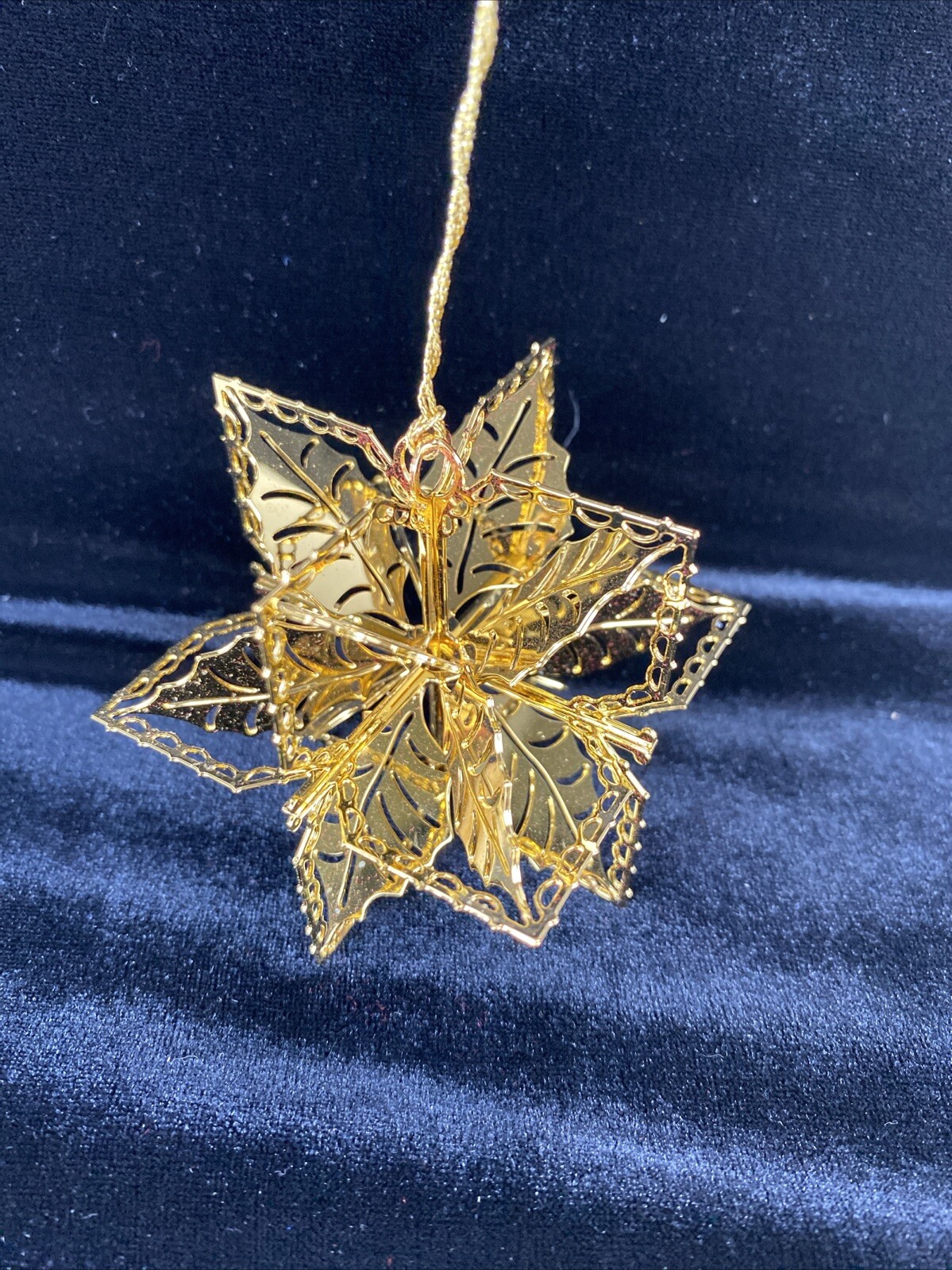 Gold Tone Poinsettia Christmas Ornament Vintage Danbury Mint Gold Plated 1990