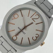 Nine West Women's Watch Round Gray Dial Gray Tone Band NEW BATTERY RUNS!