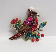 Red Cardinal Rhinestone Fashion Jewelry Goldtone Pin Brooch - NWOT