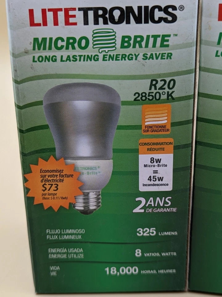Litetronics 61680 Dimmable CFL Bulb 45-W Equivalent R20 Medium E26 Base 2 Pack - Image 3 of 4