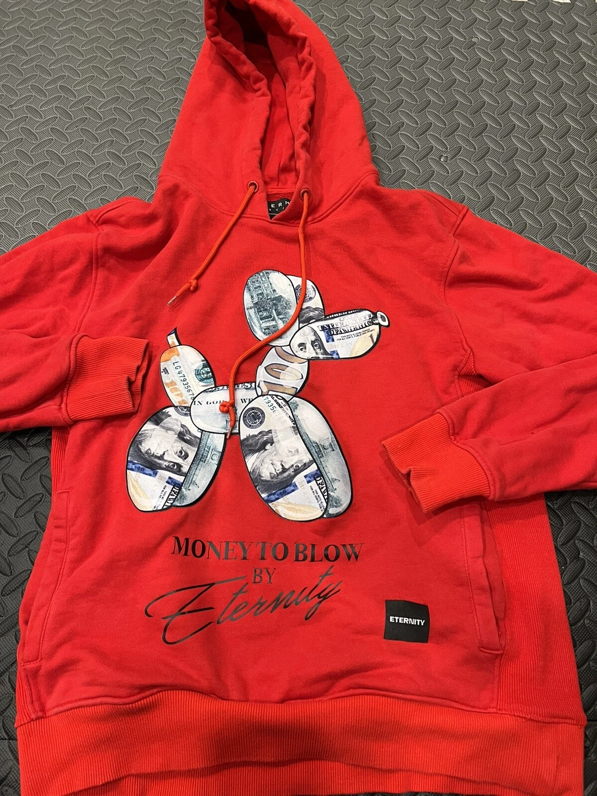 SWEAT SHIRT À CAPUCHE ROUGE ETERNITY BC/AD TAILLE MED MONEY TO BLOW JEFF KOONS suprême