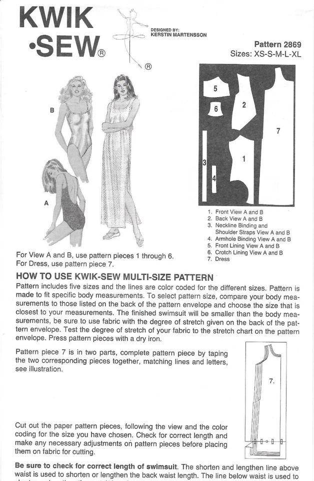 Uncut Kwik Sew Sewing Pattern # 2869 Misses Swimsuits & Dress Sizes: XS-S-M-L-XL - Image 3 of 3