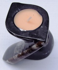 Teelicht Ammonit schwarz Orthoceras aus Marokko Fossil stone  DEKO !! Unikat