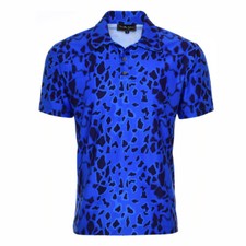 Mens Royal Blue Novelty Allover Print Stretch Golf Polo Shirt Poison Dart Frog