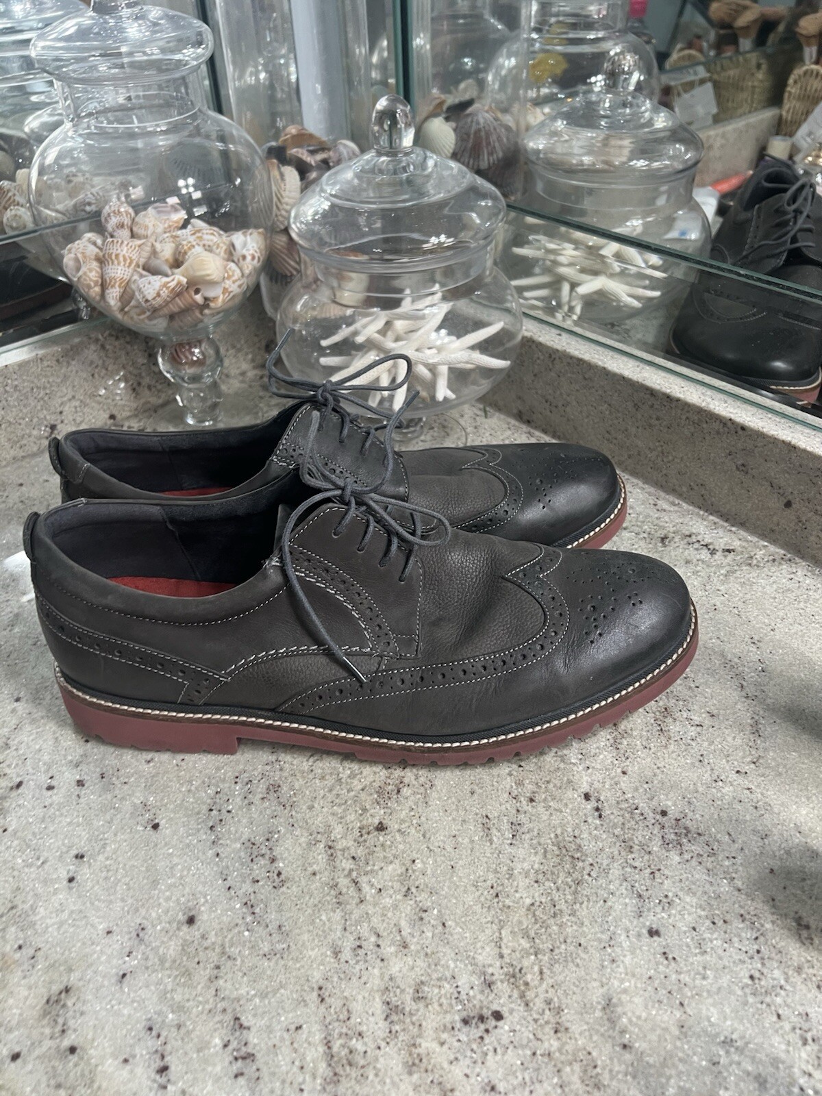 SAOLA Oxford Castlerock uomo Rockport Marshall punta ala pelle grigia US 14 W larghezza