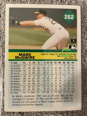1992 Fleer #262 Mark McGwire double error Oakland Athletics | eBay