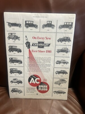 Vintage 1953 AC Spark Plugs 10 x13  Ad-Plastic Wrap on Cardboard - See Pics!