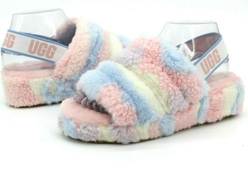 UGG Fluff Yeah Cali Collage Slides Sheepskin Pride Stripes Sandals Size 7  US Wmn 194715510746 | eBay