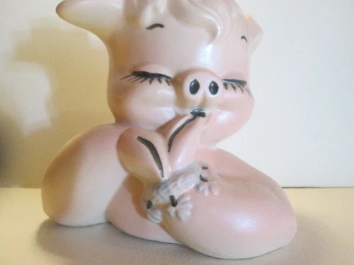 Hull Pig Head Vase Planter 1955 Pink and Blue  9136
