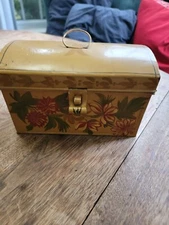 Hand painted vintage metal Storage Box.  Toleware 