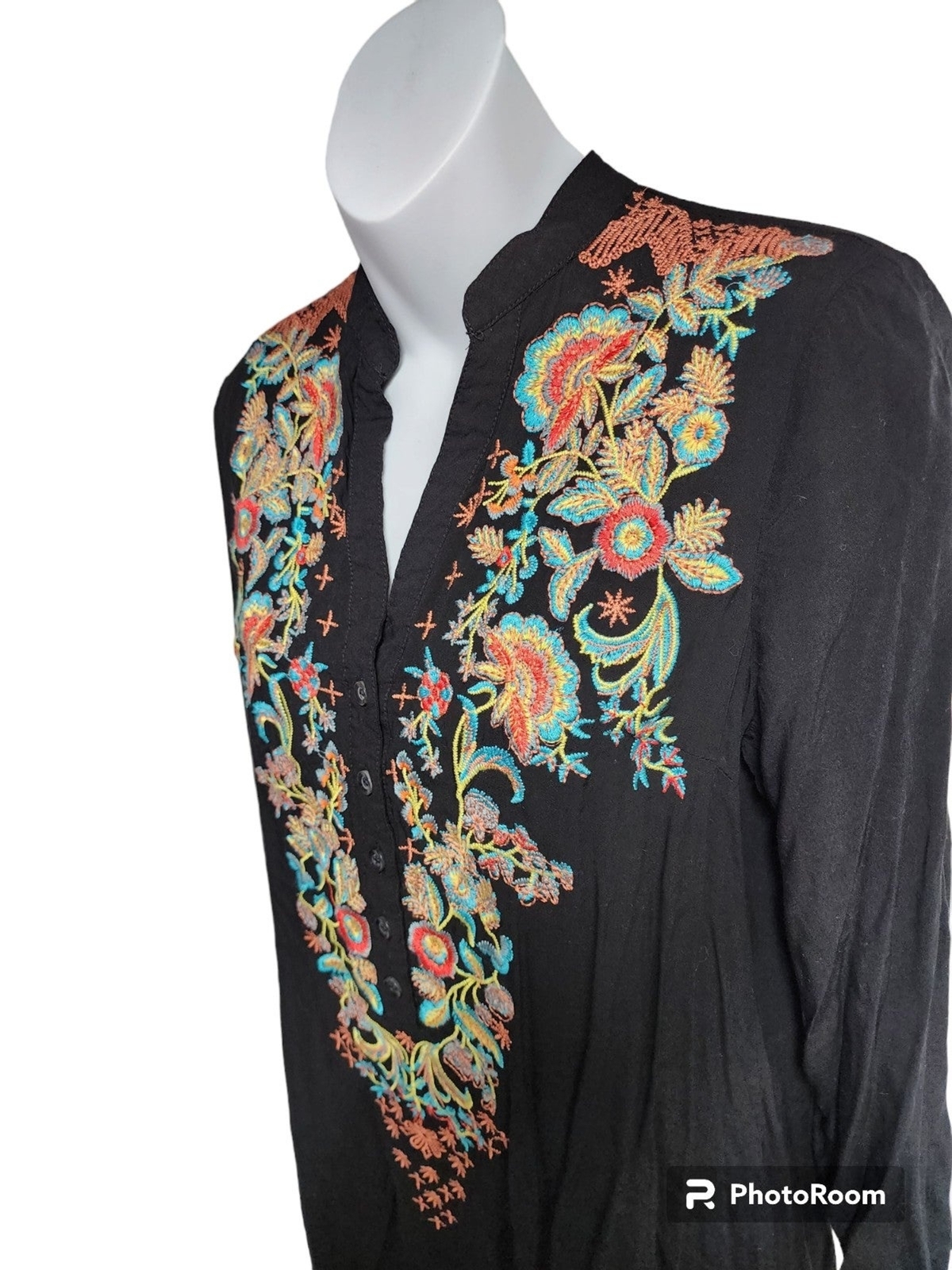 Solitaire Black Button Down Embroidered Tunic blo… - image 4