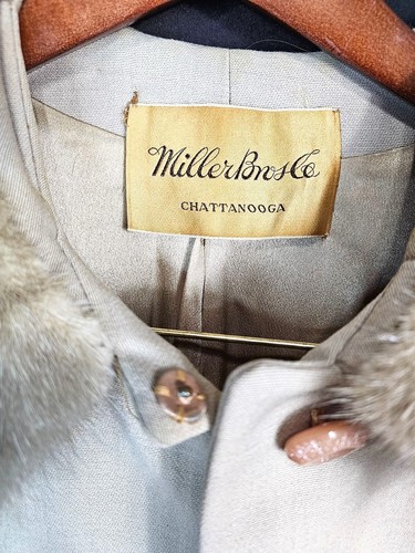 Vintage 1950s-60s MillerBresce By Fenway Beige Cashmere A-Line Coat Fur Collar - Picture 4 of 15