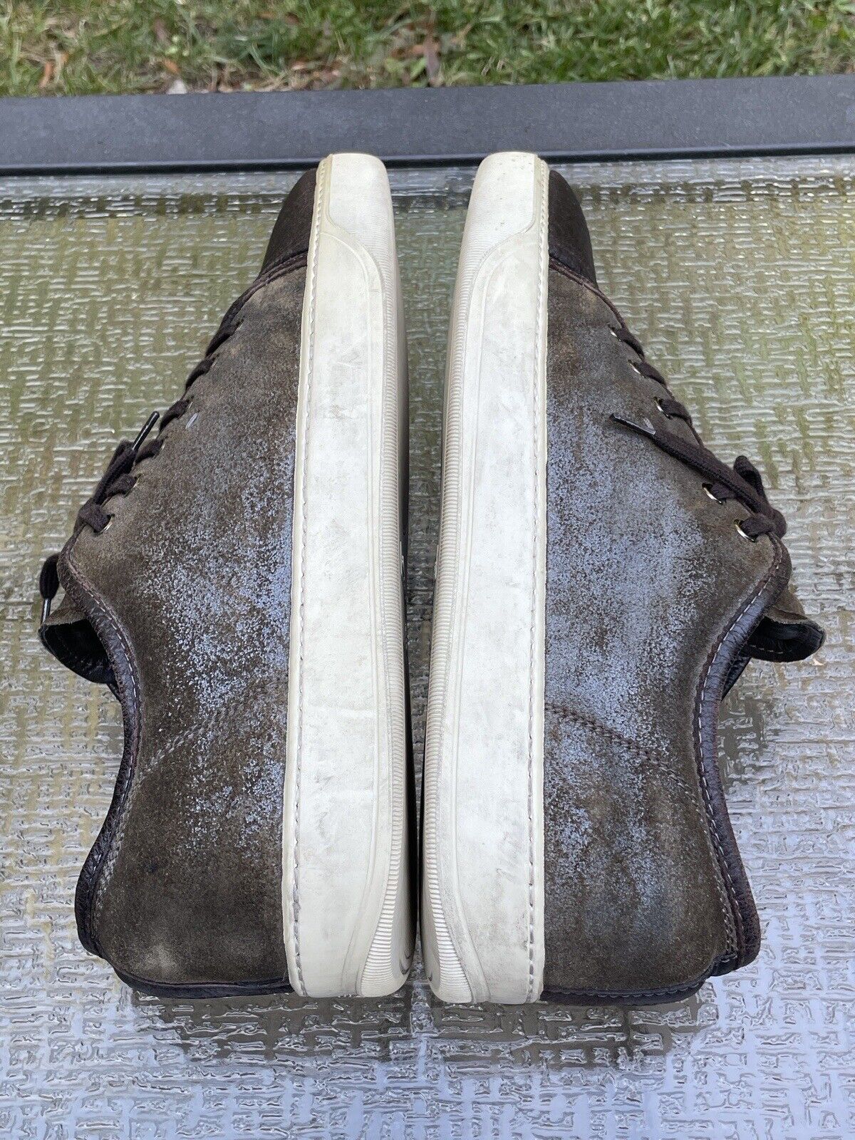$450 Santoni ACADIA Distressed Brown Leather Sneakers Shoes MADE in ITALY