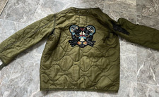 Custom Green Light Quilted Coat With Black Sequin Panther On Back S/m