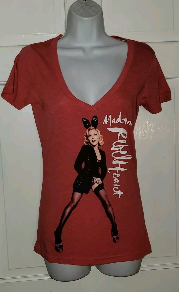 MADONNA REBEL HEART heather Red V-neck Poly Cotton Concert T-shirt