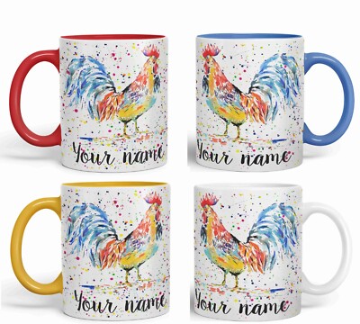 Personalisierter Name Huhn Hahn Bauernhoftiere Keramik Kunst farbig Becher Tasse