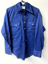 70s Vintage Mens K Mart Blue Permanent Press Button Up Long Sleeve A2