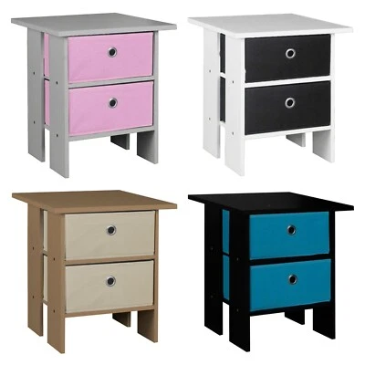 2 Tier 2 Drawer Wooden Bedroom Bedside Table Nightstand Living Room Side Cabinet