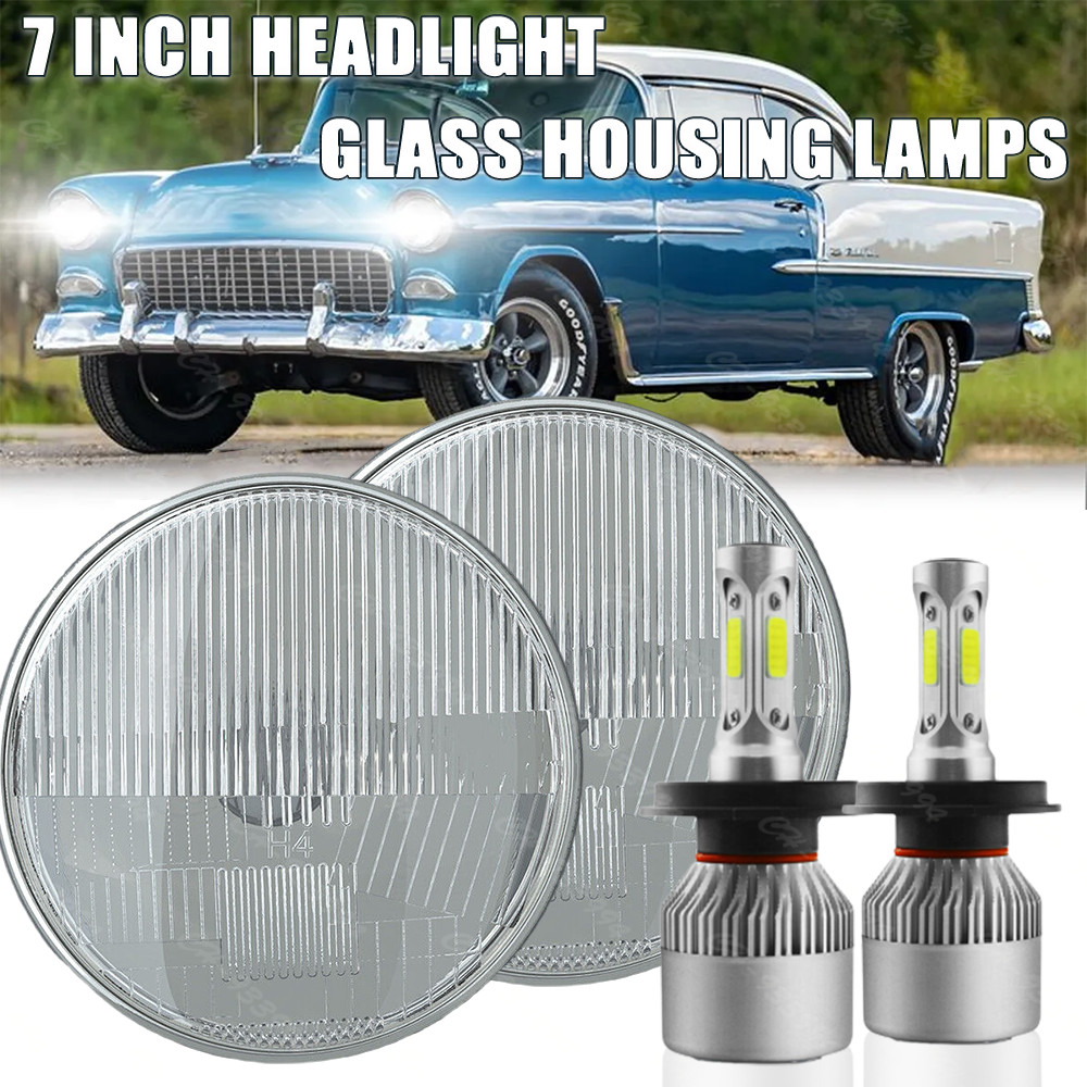 for Chevy Bel Air 1955-1957 Pair 7" Inch Round LED Headlights Hi/Lo Sealed Beam