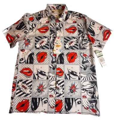 Oh Snap Stretch Short Sleeve Shirt Drill Clothing Retro Pop Art Size L, NWT