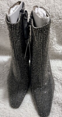 ✨ Zara NWT Rhinestone Silver Blocked Heeled Ankle Boots US