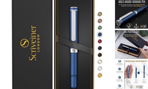 Blue Rollerball EDC Luxury Pen, Stunning Pocket Pen with --Blue with Chrome