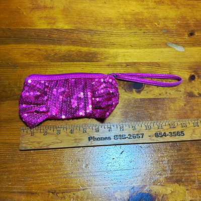 Pink Sequin Makeup Bag Wristlet Pouch w/ Zipper & Wrist Strap 7.5'' x 2.5''