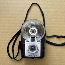 Vintage Kodak Brownie Starflash Silver Black Built-In Flash Box Camera w/ strap