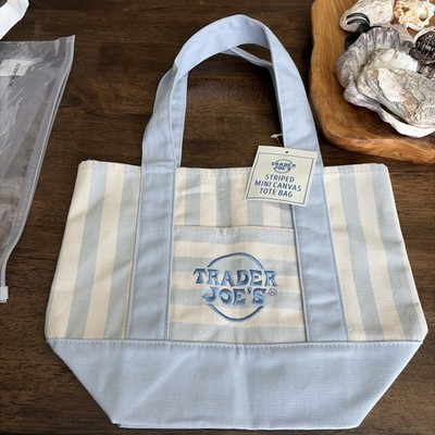 Brand new Trader Joe's Stripped tote  Light blue June 2026