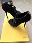 Fendi Black Suede and Glitter Peep Toe Booties - Size 36.5 — photo 4