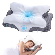 Memory Foam Cervical Neck Pillow For Support And Pain Relief - WHITE/GRAY