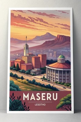 Maseru, Lesotho - Lebendiges Stadtbild Reise Poster - Afrikanisches Abenteuer Kunstdruck